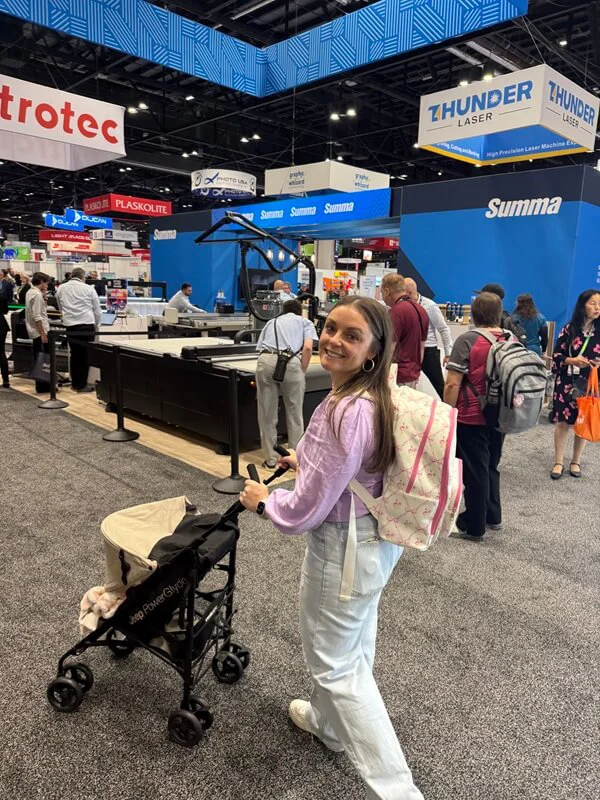 An image of Morgan with a baby stroller.